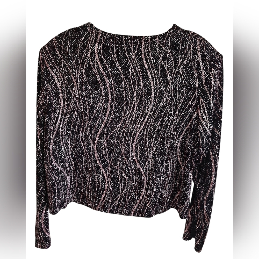 Ronni Nicole II Vintage Black Pink Shimmer Cropped Cardigan Top Large Luxury 80s - Picture 3 of 6